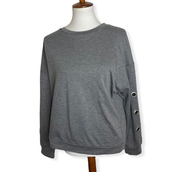 Sophie Rue Grey Grommet Detail Sleeve Crewneck Sweatshirt - Picture 2 of 7